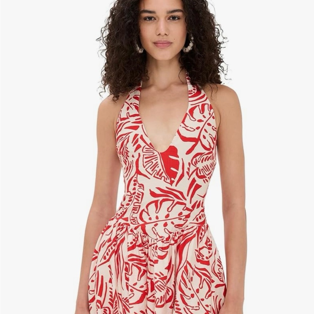 Red and White Halter Midi Dress